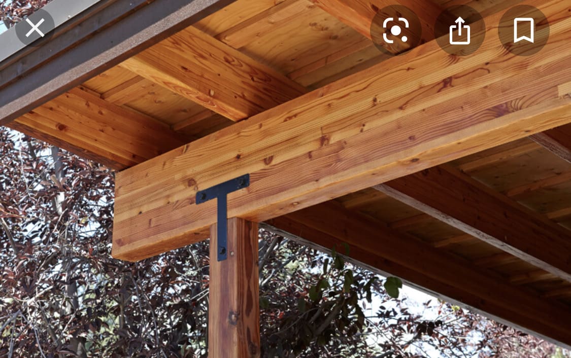 Wooden beam and post construction detail.
